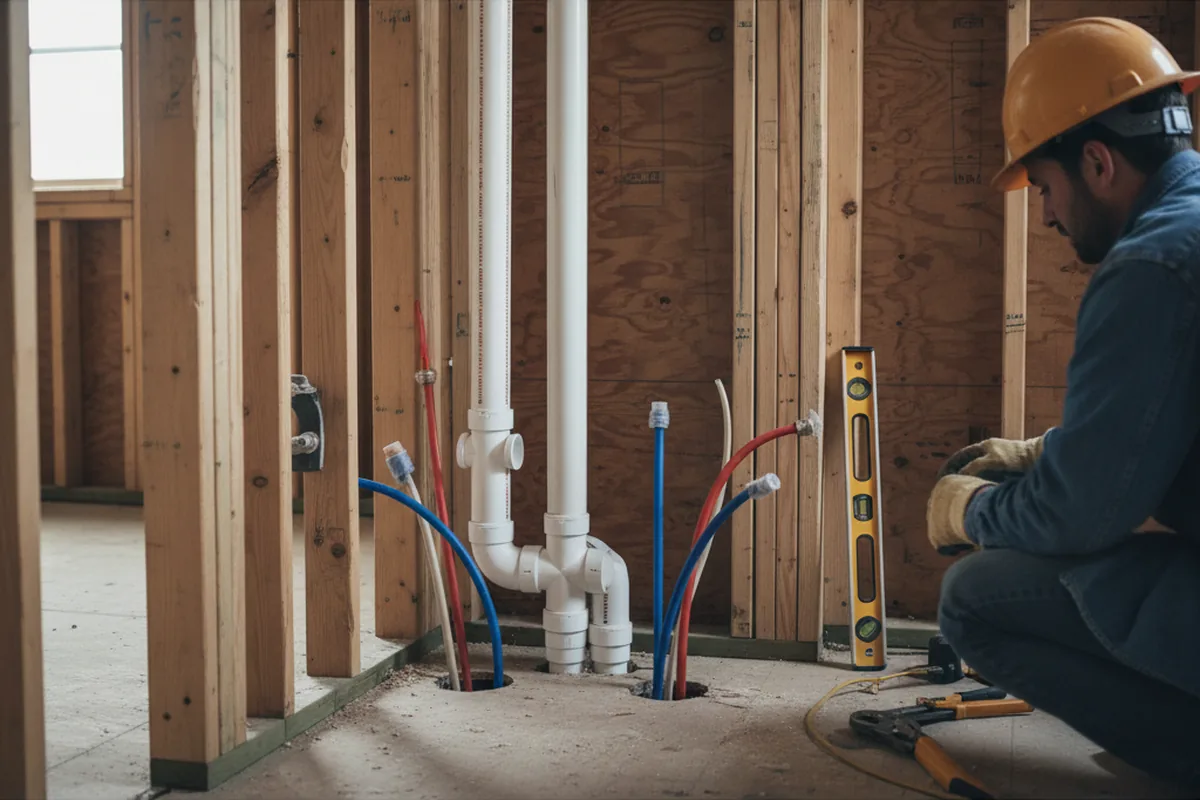 Drain and supply rough-in during Leak Detection in Lyman